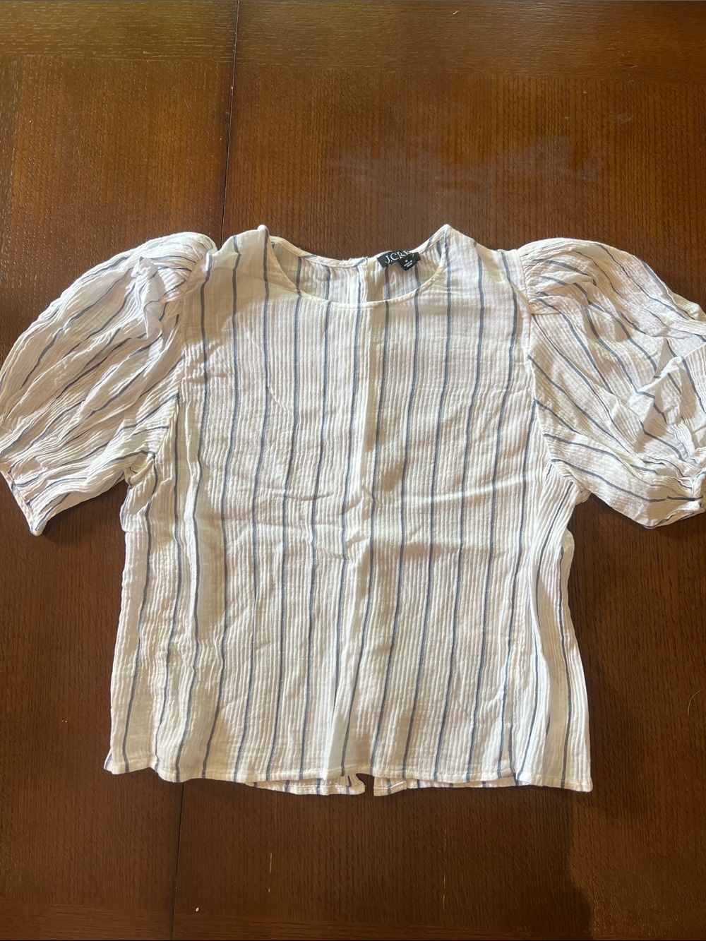 J. Crew Cream and Blue Striped Puff Sleeve Blouse in M